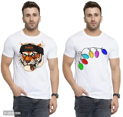 Stylish White Polycotton Half Sleeve Printed Round Neck Tees For Men Pack Of 2-thumb0