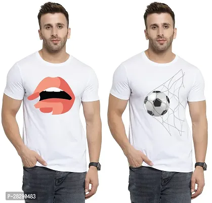 Stylish White Polycotton Half Sleeve Printed Round Neck Tees For Men Pack Of 2-thumb0