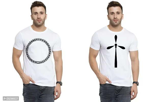 Stylish White Polycotton Half Sleeve Printed Round Neck Tees For Men Pack Of 2-thumb0