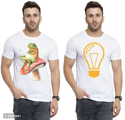 Stylish White Polycotton Half Sleeve Printed Round Neck Tees For Men Pack Of 2