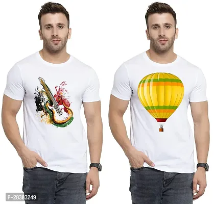 Reliable White Polycotton Printed Round Neck Tees For Men Pack Of 2