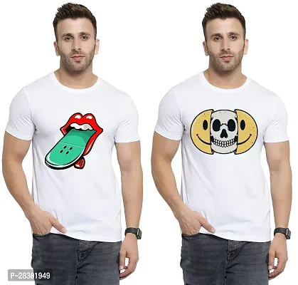 Stylish White Polycotton Half Sleeve Printed Round Neck Tees For Men Pack Of 2-thumb0