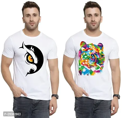 Stylish White Polycotton Half Sleeve Printed Round Neck Tees For Men Pack Of 2