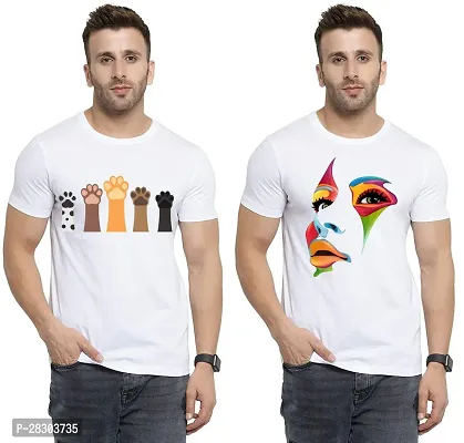 Reliable White Polycotton Printed Round Neck Tees For Men Pack Of 2-thumb0