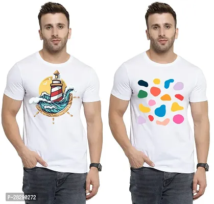 Stylish White Polycotton Half Sleeve Printed Round Neck Tees For Men Pack Of 2-thumb0