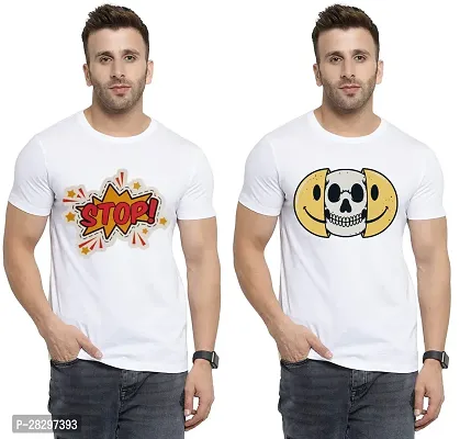 Stylish White Polycotton Printed Round Neck Tees For Men Pack Of 2-thumb0