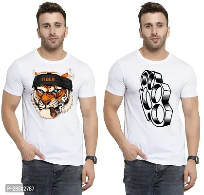 Stylish White Polycotton Half Sleeve Printed Round Neck Tees For Men Pack Of 2-thumb0