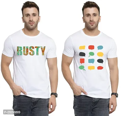 Stylish White Polycotton Half Sleeve Printed Round Neck Tees For Men Pack Of 2