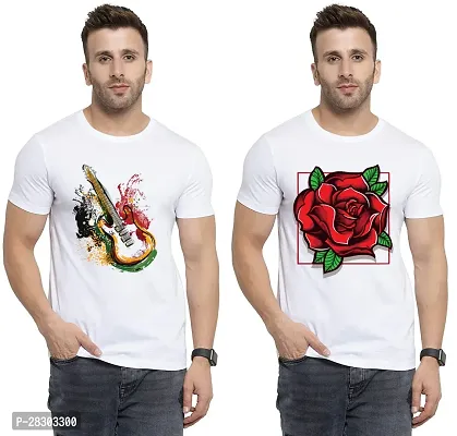 Reliable White Polycotton Printed Round Neck Tees For Men Pack Of 2-thumb0