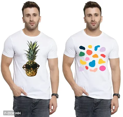 Reliable White Polycotton Printed Round Neck Tees For Men Pack Of 2-thumb0