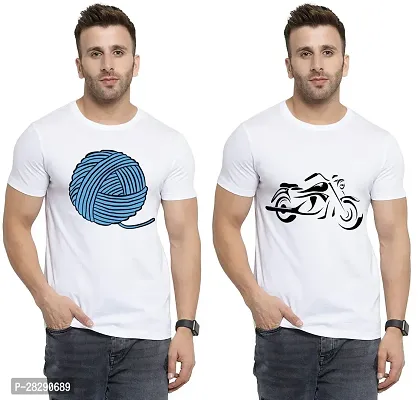 Stylish White Polycotton Half Sleeve Printed Round Neck Tees For Men Pack Of 2-thumb0