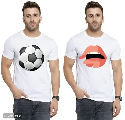 Stylish White Polycotton Half Sleeve Printed Round Neck Tees For Men Pack Of 2