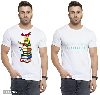 Stylish White Polycotton Printed Round Neck Tees For Men Pack Of 2-thumb0