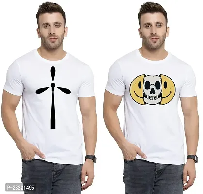 Stylish White Polycotton Half Sleeve Printed Round Neck Tees For Men Pack Of 2-thumb0