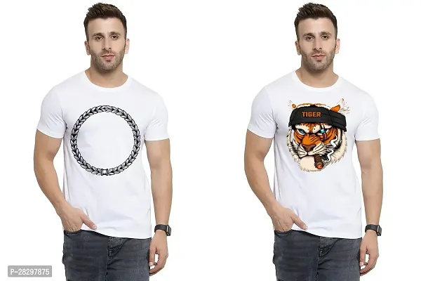 Stylish White Polycotton Half Sleeve Printed Round Neck Tees For Men Pack Of 2-thumb0