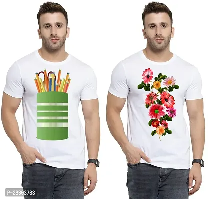 Reliable White Polycotton Printed Round Neck Tees For Men Pack Of 2-thumb0