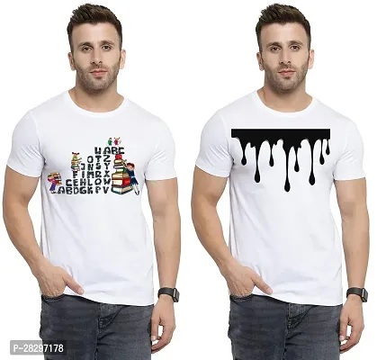 Stylish White Polycotton Printed Round Neck Tees For Men Pack Of 2