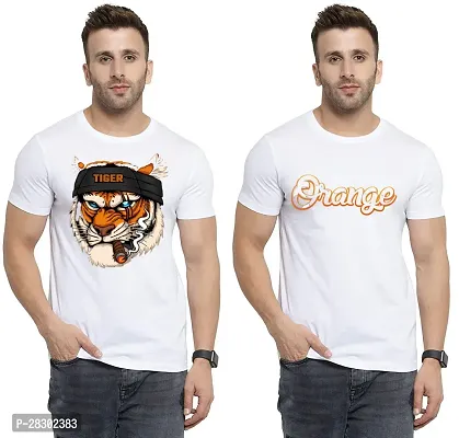 Stylish White Polycotton Half Sleeve Printed Round Neck Tees For Men Pack Of 2-thumb0