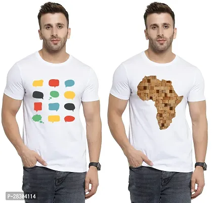 Reliable White Polycotton Printed Round Neck Tees For Men Pack Of 2