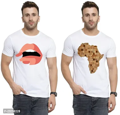 Stylish White Polycotton Half Sleeve Printed Round Neck Tees For Men Pack Of 2-thumb0