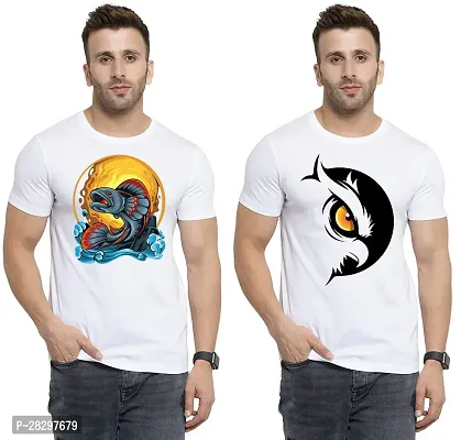 Stylish White Polycotton Printed Round Neck Tees For Men Pack Of 2-thumb0