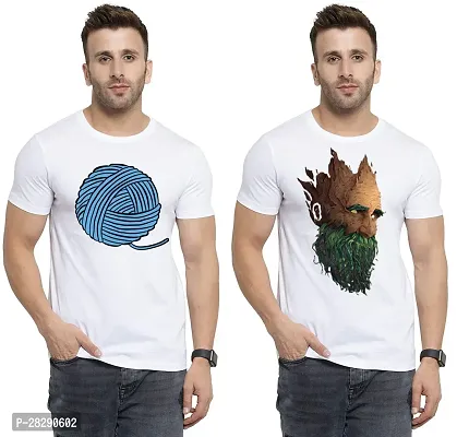 Stylish White Polycotton Half Sleeve Printed Round Neck Tees For Men Pack Of 2-thumb0