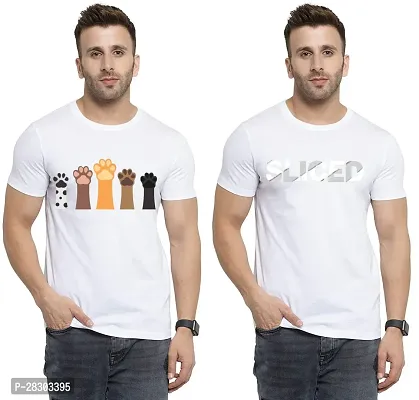 Reliable White Polycotton Printed Round Neck Tees For Men Pack Of 2