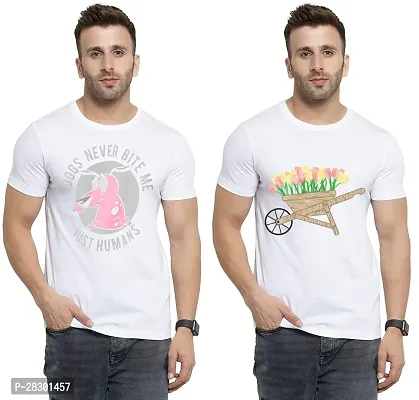 Stylish White Polycotton Half Sleeve Printed Round Neck Tees For Men Pack Of 2-thumb0