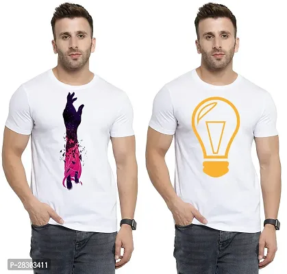 Reliable White Polycotton Printed Round Neck Tees For Men Pack Of 2