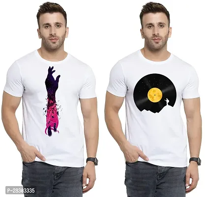 Reliable White Polycotton Printed Round Neck Tees For Men Pack Of 2