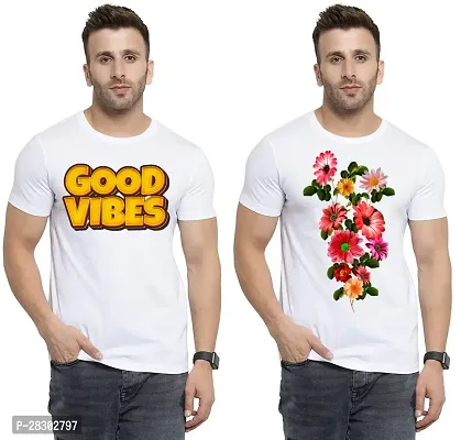 Stylish White Polycotton Half Sleeve Printed Round Neck Tees For Men Pack Of 2-thumb0