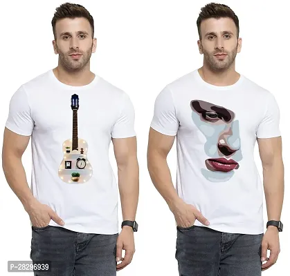 Stylish White Polycotton Printed Round Neck Tees For Men Pack Of 2