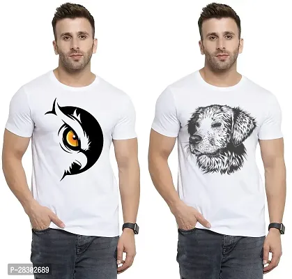 Stylish White Polycotton Half Sleeve Printed Round Neck Tees For Men Pack Of 2-thumb0