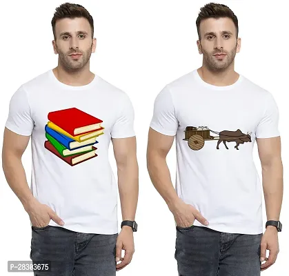 Reliable White Polycotton Printed Round Neck Tees For Men Pack Of 2