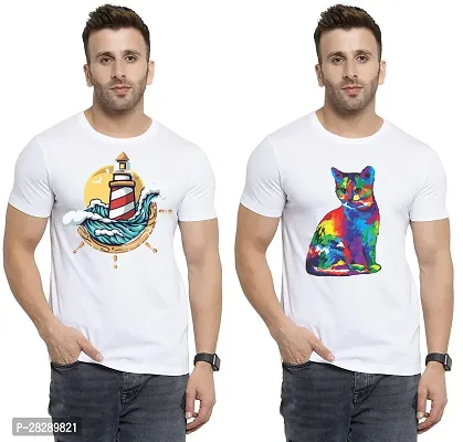 Stylish White Polycotton Half Sleeve Printed Round Neck Tees For Men Pack Of 2-thumb0