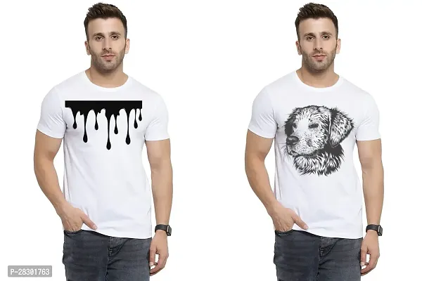 Stylish White Polycotton Half Sleeve Printed Round Neck Tees For Men Pack Of 2-thumb0