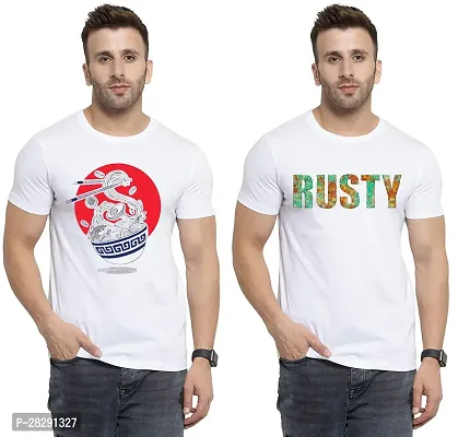 Stylish White Polycotton Half Sleeve Printed Round Neck Tees For Men Pack Of 2-thumb0