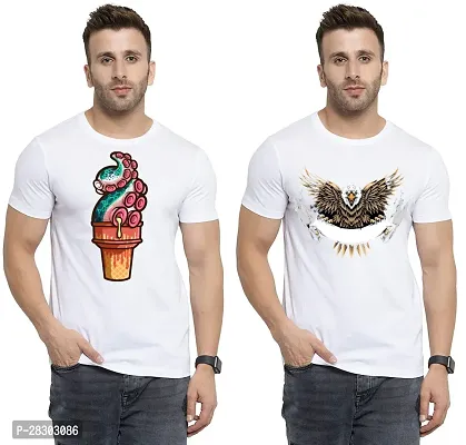 Reliable White Polycotton Printed Round Neck Tees For Men Pack Of 2