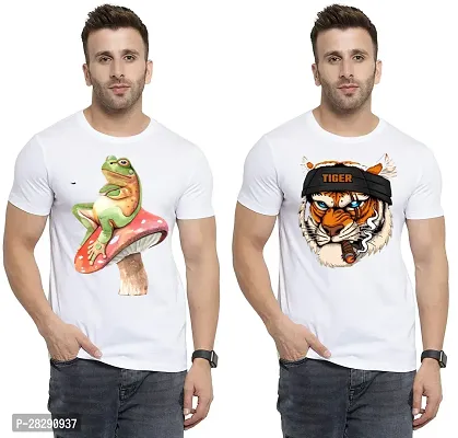 Stylish White Polycotton Half Sleeve Printed Round Neck Tees For Men Pack Of 2-thumb0