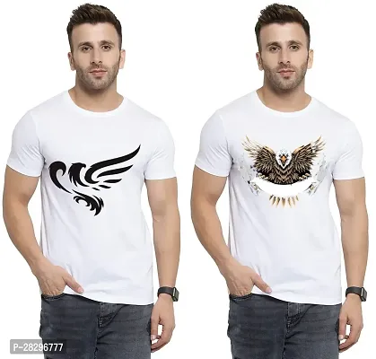 Stylish White Polycotton Half Sleeve Printed Round Neck Tees For Men Pack Of 2