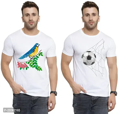 Stylish White Polycotton Half Sleeve Printed Round Neck Tees For Men Pack Of 2-thumb0