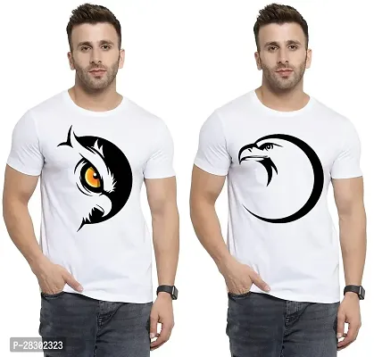 Stylish White Polycotton Half Sleeve Printed Round Neck Tees For Men Pack Of 2-thumb0