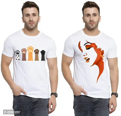 Reliable White Polycotton Printed Round Neck Tees For Men Pack Of 2