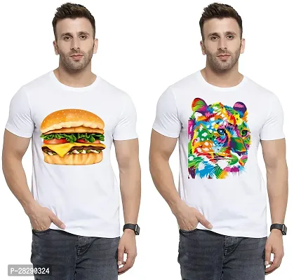 Stylish White Polycotton Half Sleeve Printed Round Neck Tees For Men Pack Of 2