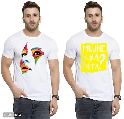 Reliable White Polycotton Printed Round Neck Tees For Men Pack Of 2-thumb0