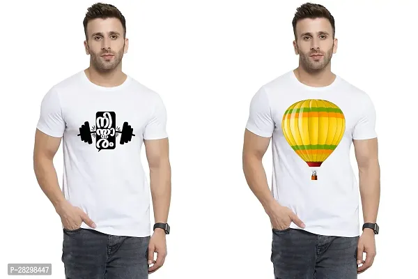 Stylish White Polycotton Half Sleeve Printed Round Neck Tees For Men Pack Of 2-thumb0