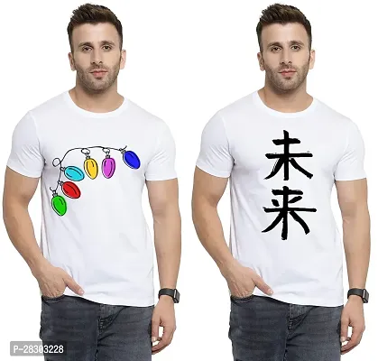 Reliable White Polycotton Printed Round Neck Tees For Men Pack Of 2-thumb0