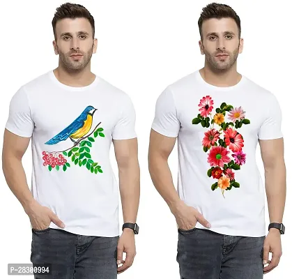 Stylish White Polycotton Half Sleeve Printed Round Neck Tees For Men Pack Of 2-thumb0