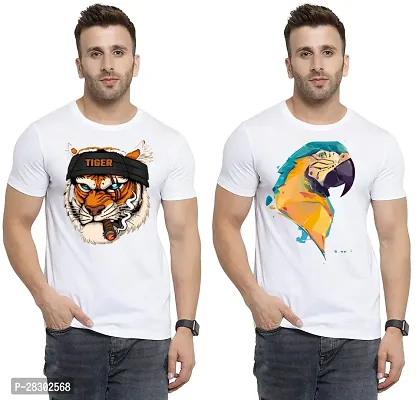 Stylish White Polycotton Half Sleeve Printed Round Neck Tees For Men Pack Of 2-thumb0