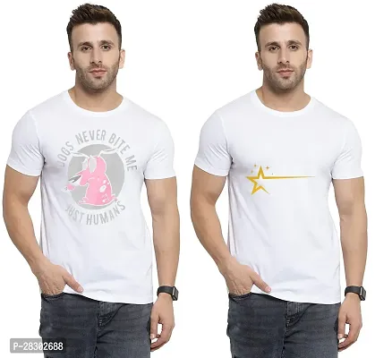 Stylish White Polycotton Half Sleeve Printed Round Neck Tees For Men Pack Of 2-thumb0